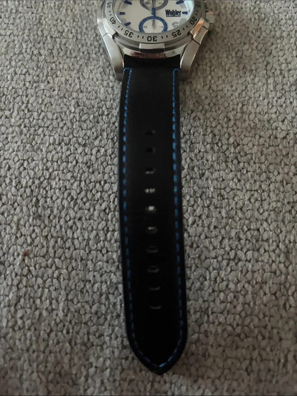Men's Black and Blue Leather Strap Watch